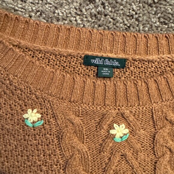 Wild Fable Rust Cable Knit Floral Sweater – Size XXL - Picture 2 of 3